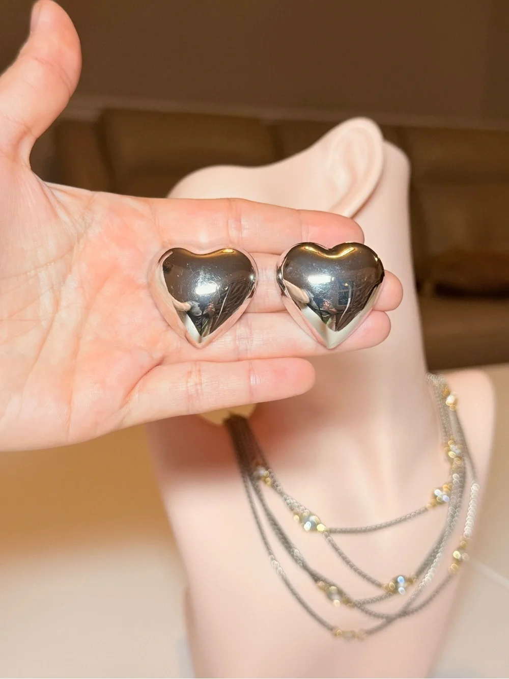 Silver Heart Stud Earrings